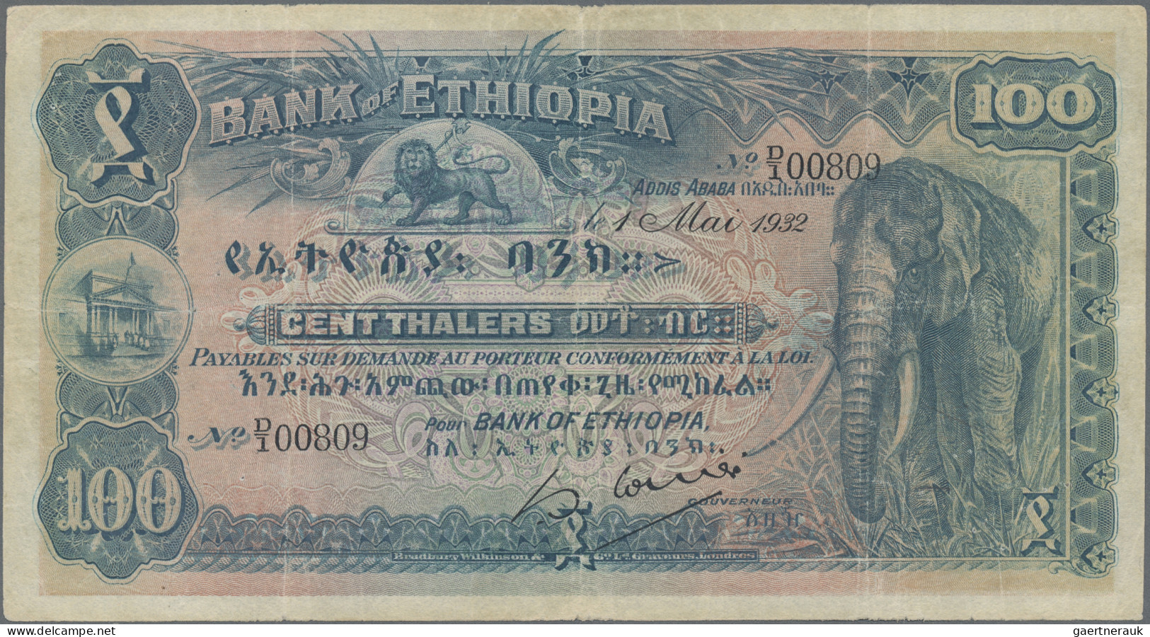 Ethiopia: Bank Of Ethiopia, 100 Thalers 1932, P.10, Still Nice With Minor Margin - Ethiopië