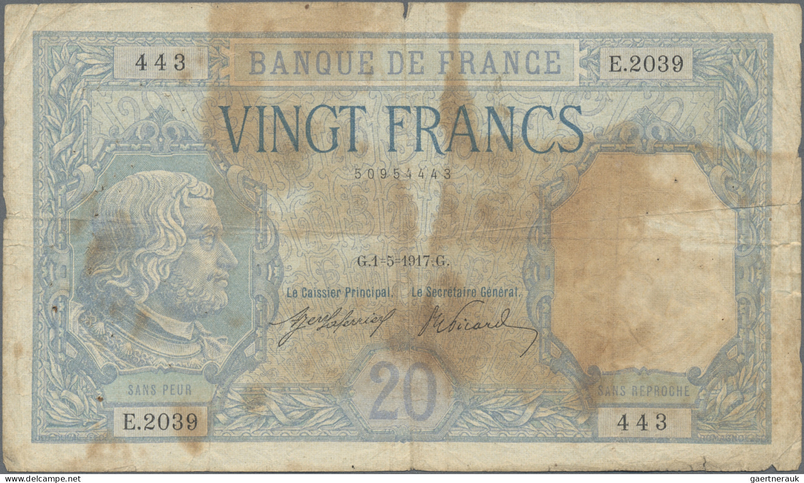 France: Banque De France, Set With 6 Banknotes, Series 1917-1933, With 3x 5 Fran - 1955-1959 Overprinted With ''Nouveaux Francs''