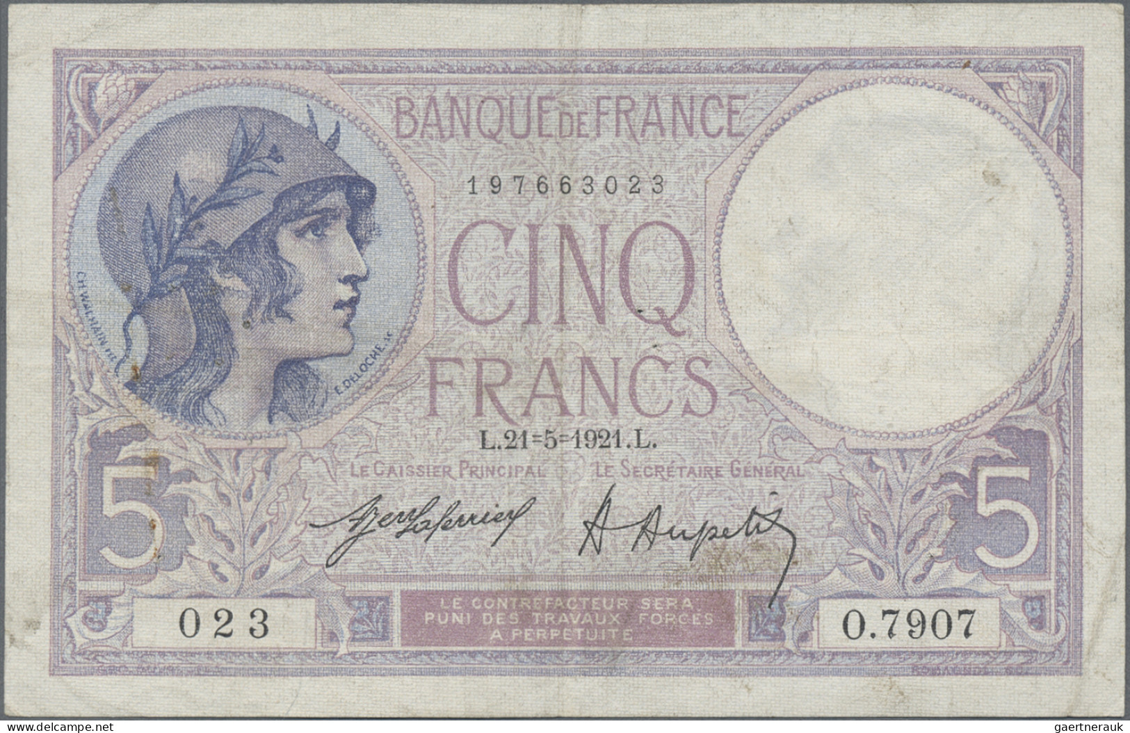 France: Banque de France, set with 6 banknotes, series 1917-1933, with 3x 5 Fran