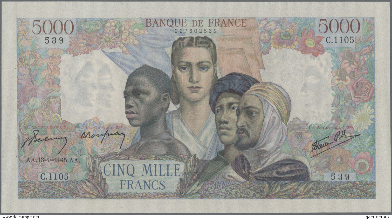 France: Banque De France, 5.000 Francs 1945, P.103c, Exceptional Nice Condition - Otros & Sin Clasificación