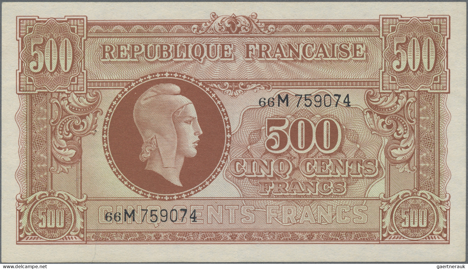 France: Trésor Central, Series ND(1944), Pair With 500 Francs (P.106, XF/XF+, Pi - 1955-1959 Surchargés En Nouveaux Francs