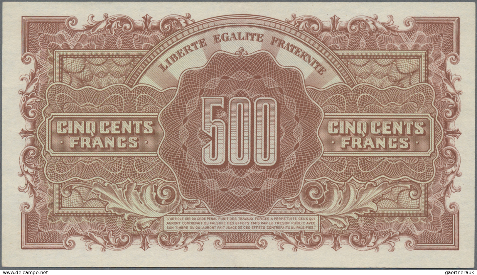 France: Trésor Central, Series ND(1944), Pair With 500 Francs (P.106, XF/XF+, Pi - 1955-1959 Sobrecargados (Nouveau Francs)