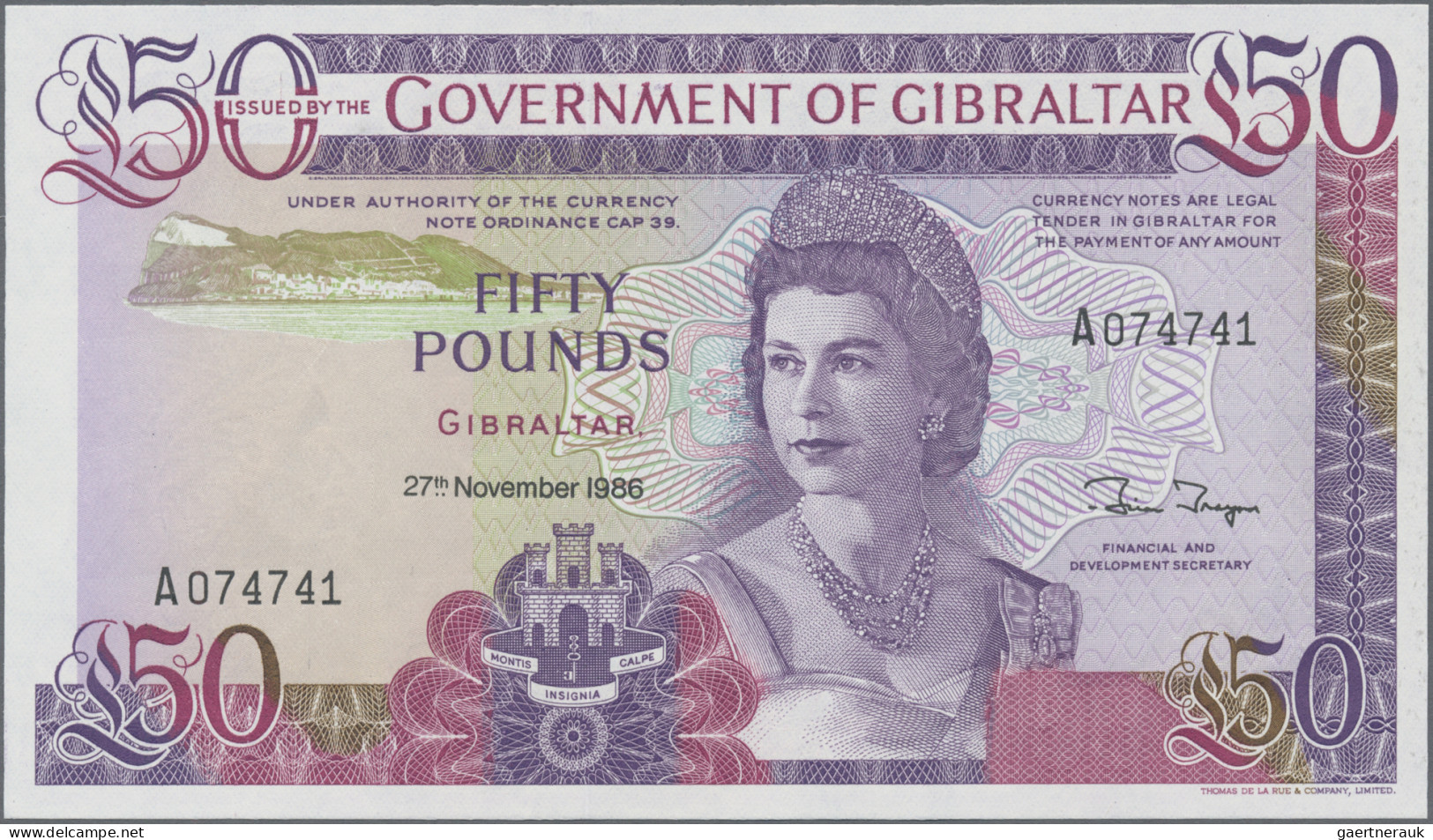 Gibraltar: Government Of Gibraltar, 50 Pounds 27th November 1986, P.24 In Perfec - Gibraltar