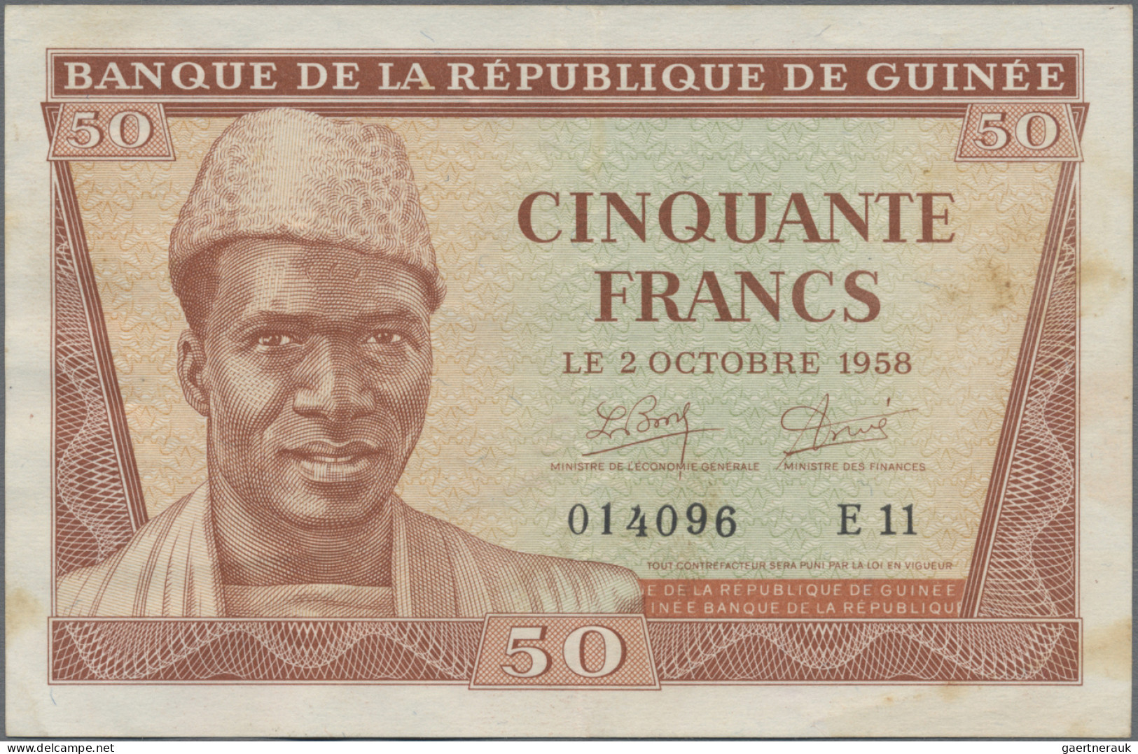Guinea: Banque De La République De Guinée, Series 1958, Set With 50 Francs (P.6, - Guinea