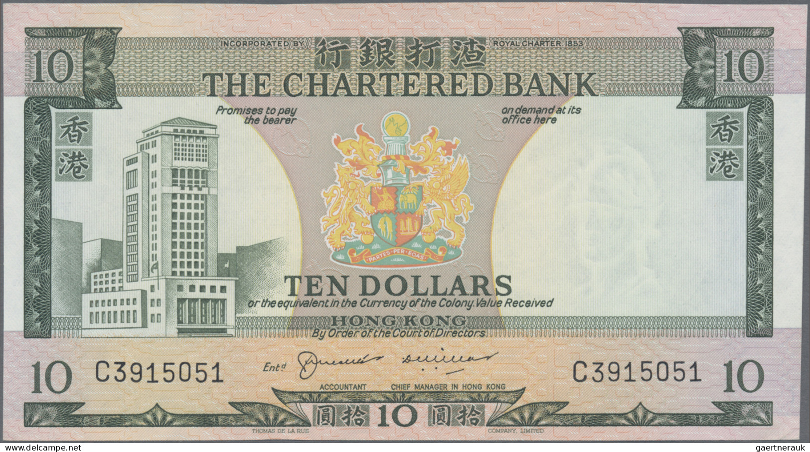 Hong Kong: The Chartered Bank Of Hong Kong, Set With 3 Banknotes, Comprising 10 - Hong Kong