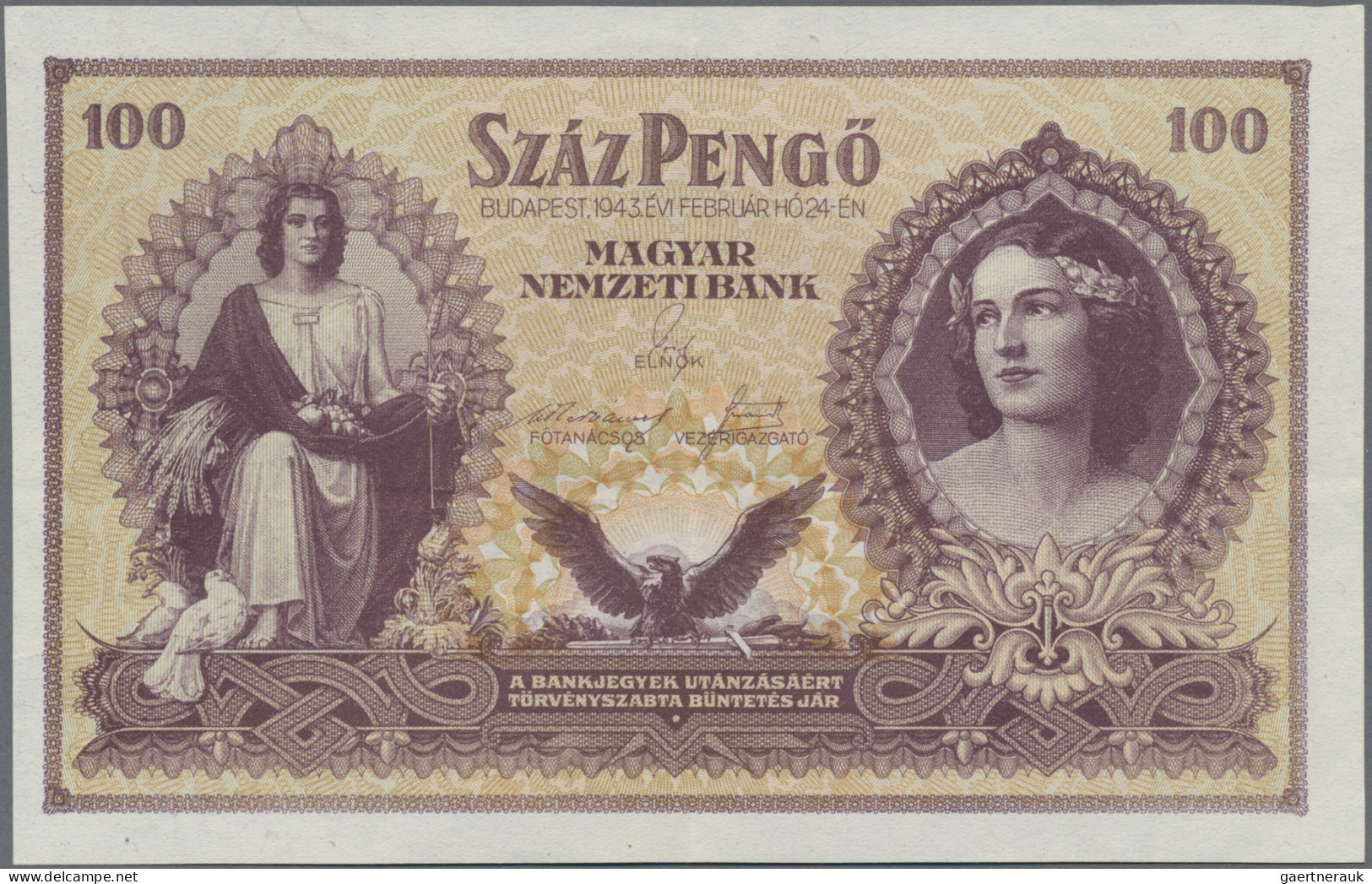 Hungary: Magyar Nemzeti Bank 100 Pengö 1943, P.115, Unissued Series Without Seri - Hungary