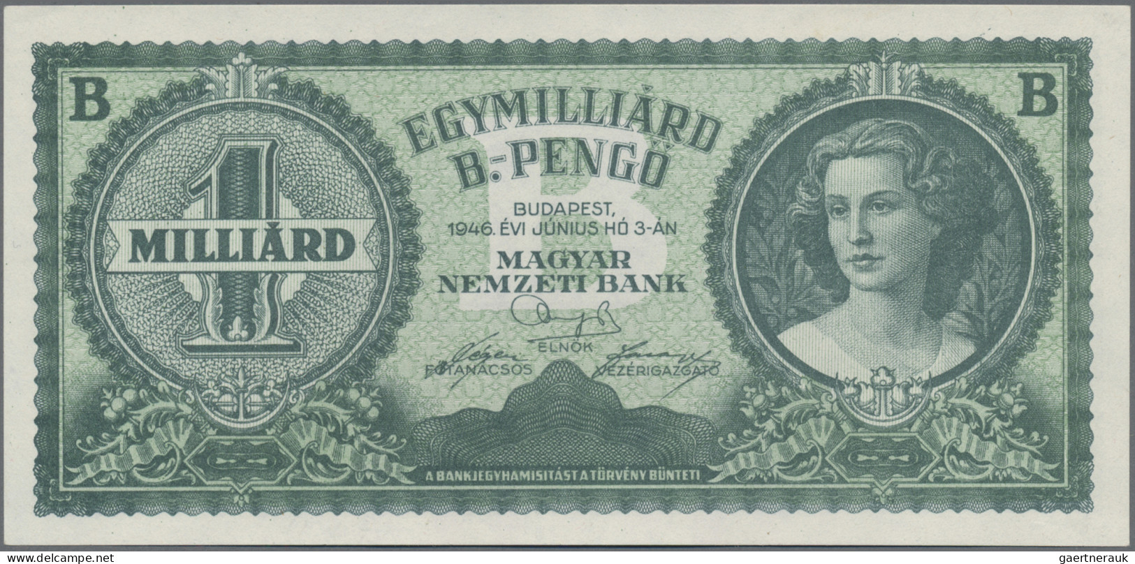 Hungary: Magyar Nemzeti Bank Egymilliard (1.000.000.000) B.-Pengő (=1.000.000.00 - Hongrie