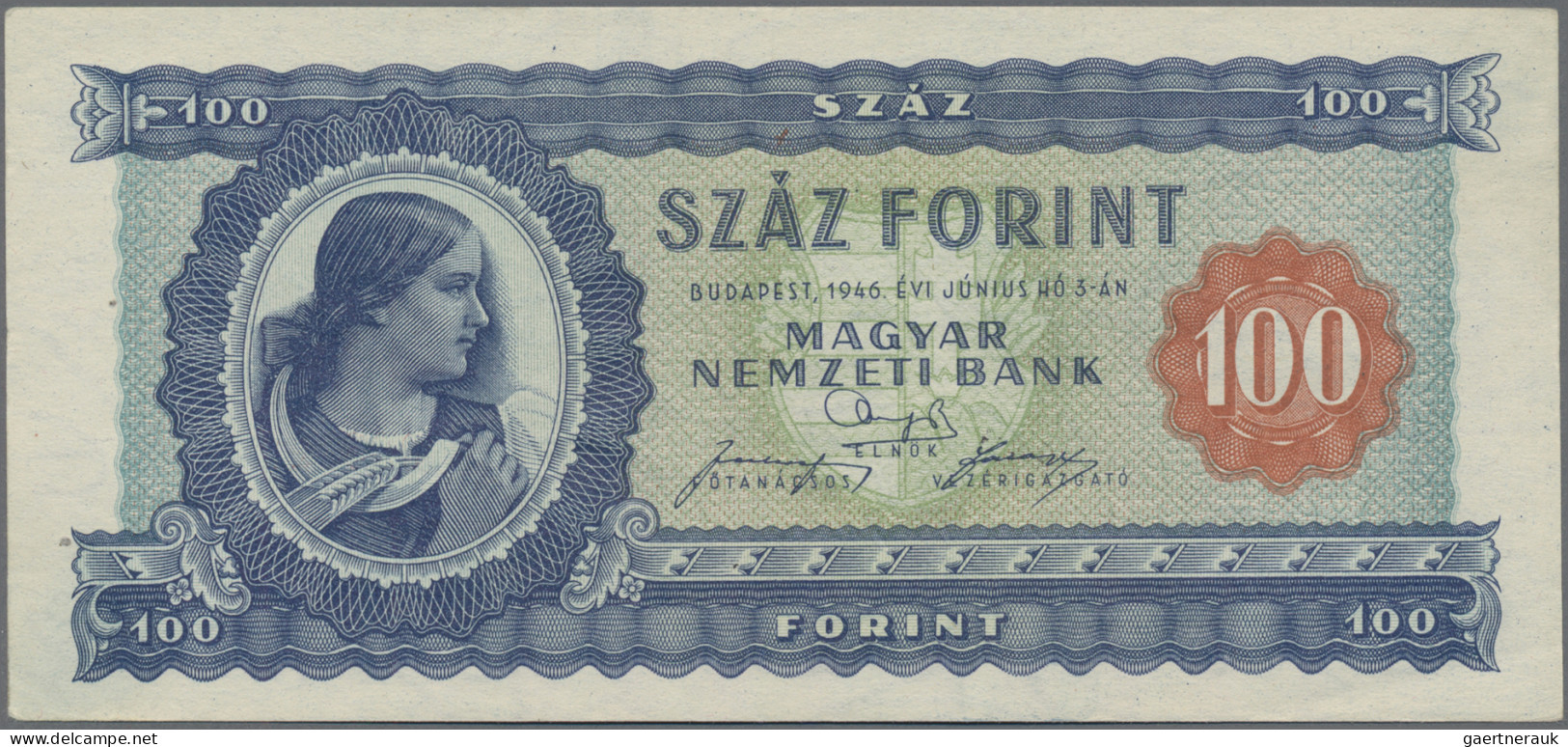 Hungary: Magyar Nemzeti Bank 100 Forint 1946, P.160a In With A Small Scratch Upp - Ungheria