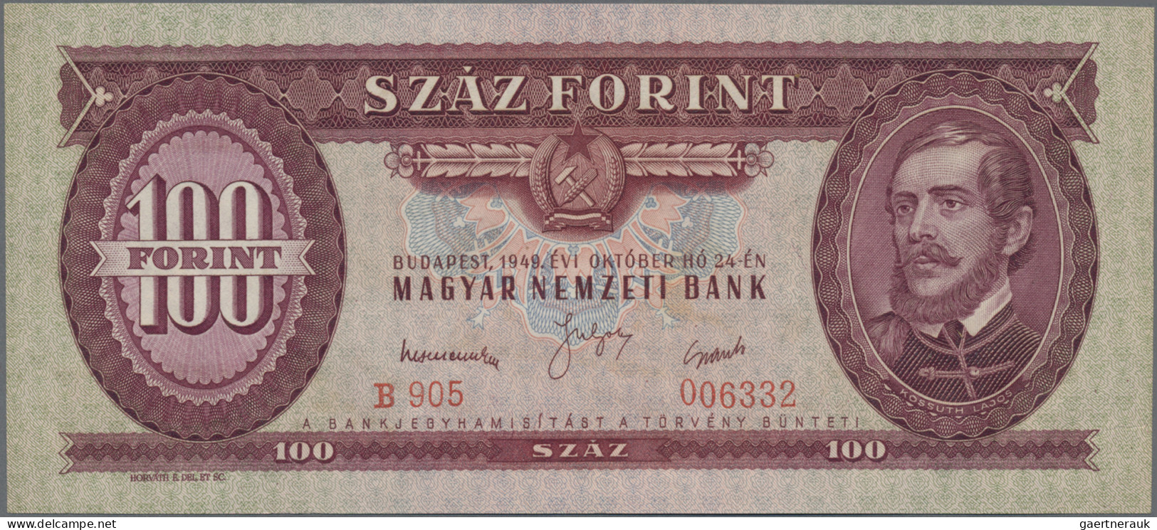Hungary: Magyar Nemzeti Bank: Rare Set Of The 1949 Series With 10, 20 And 100 Fo - Hongarije