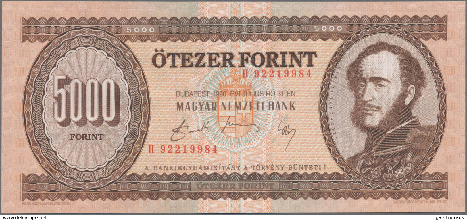 Hungary: Magyar Nemzeti Bank 5000 Forint 1990 + 1995, P.177a+d, In Perfect Condi - Ungarn