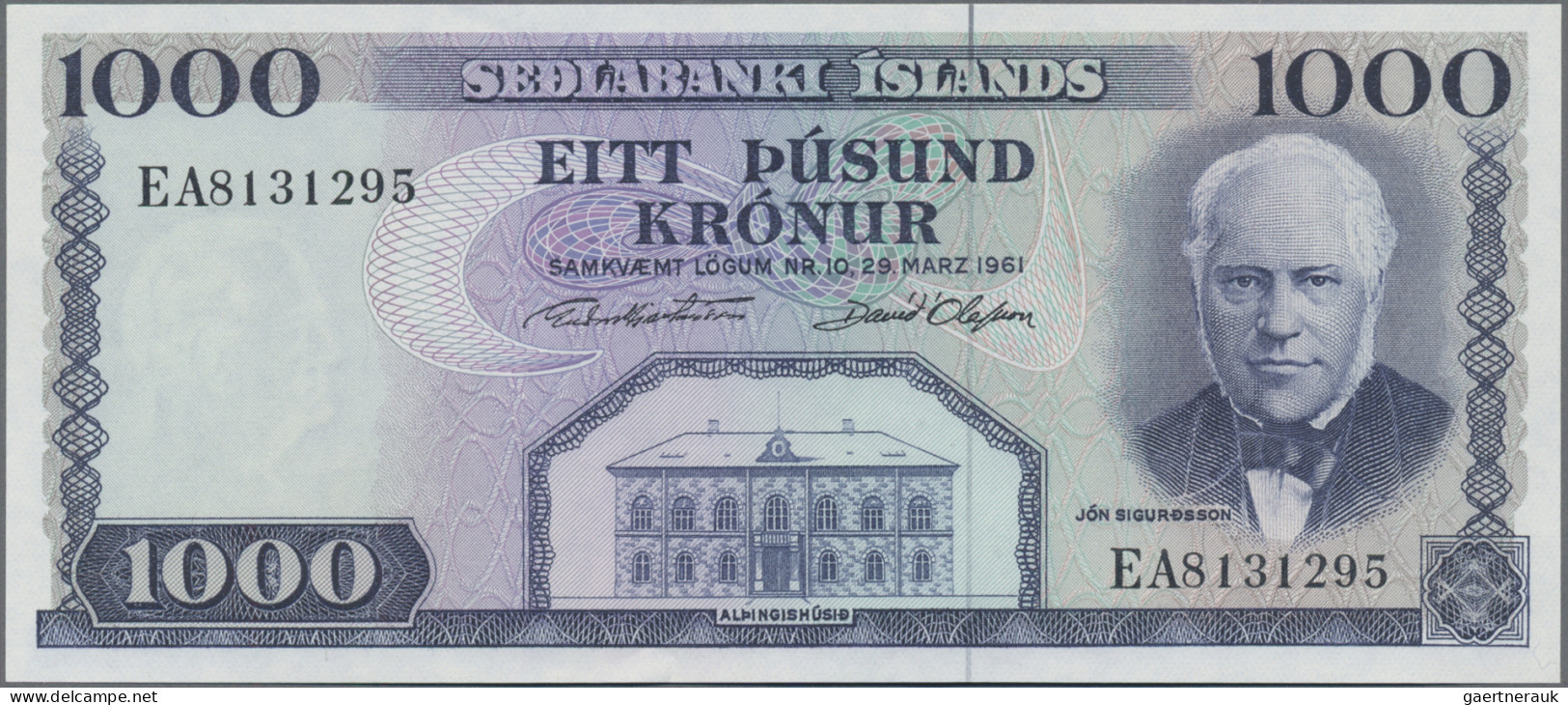 Iceland: Central Bank of Iceland, lot with 4 banknotes, comprising 1.000 and 5.0