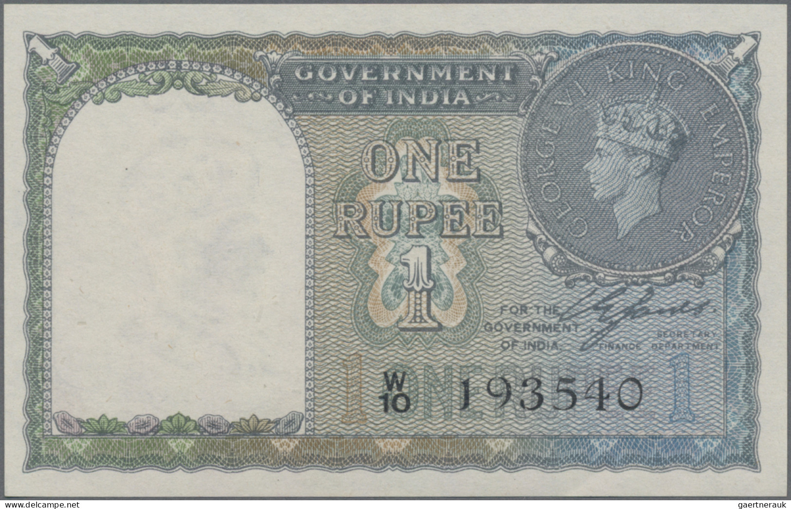 India: Government Of India, 1 Rupee 1940 Without Plate Letter And Black Serial # - Indien