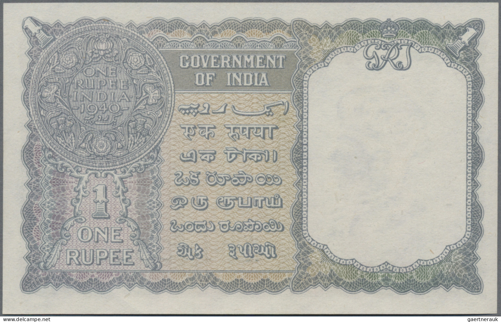 India: Government Of India, 1 Rupee 1940 Without Plate Letter And Black Serial # - India