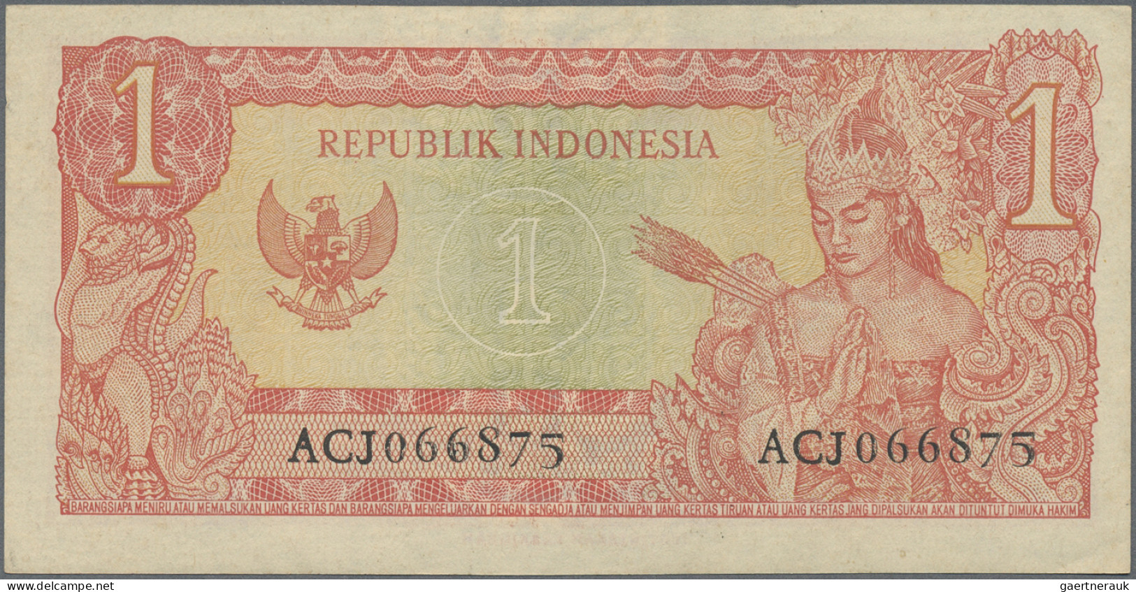 Indonesia: Republic Indonesia, huge lot with 17 banknotes 1 and 2.5 Rupiah, seri