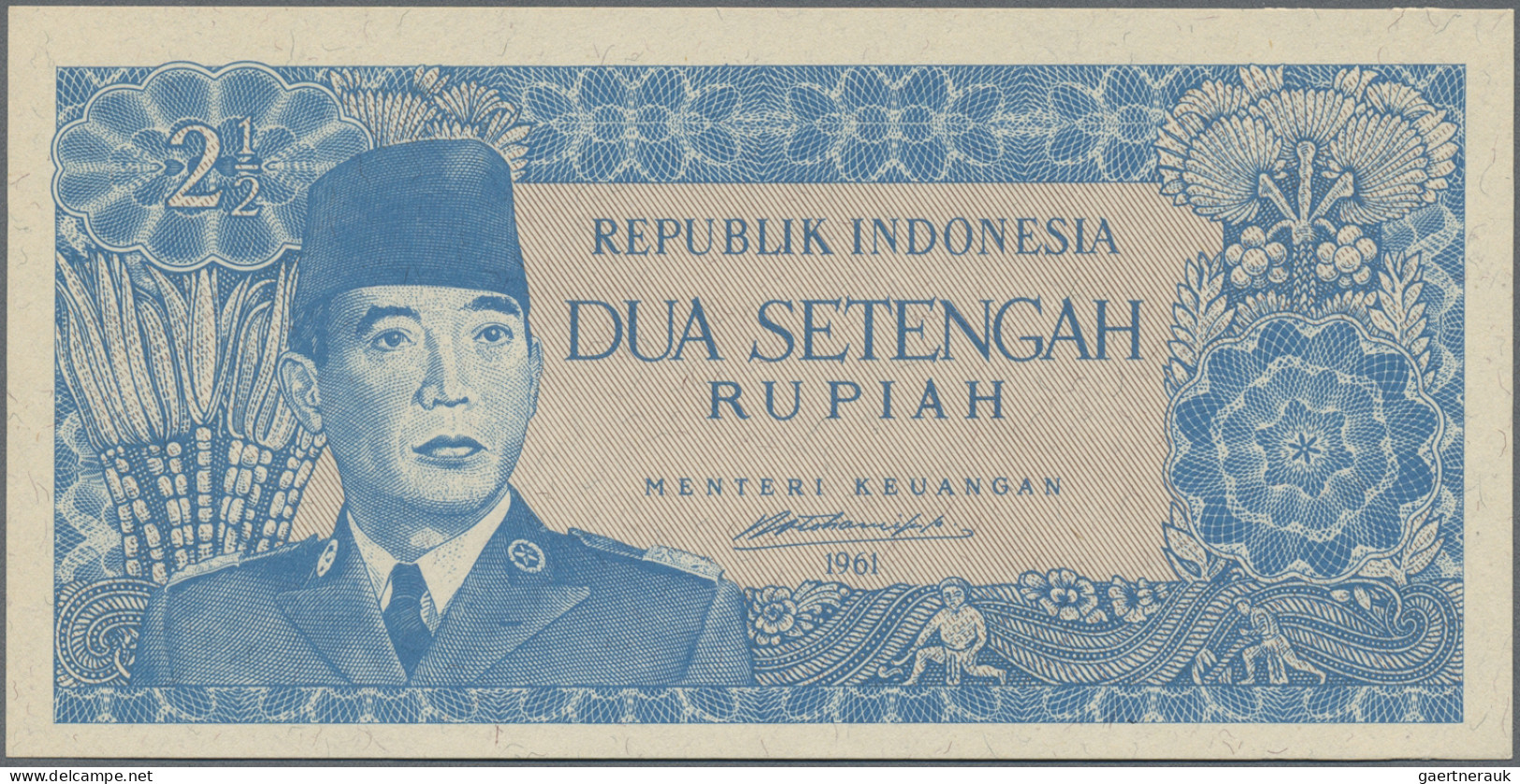 Indonesia: Republic Indonesia, huge lot with 17 banknotes 1 and 2.5 Rupiah, seri