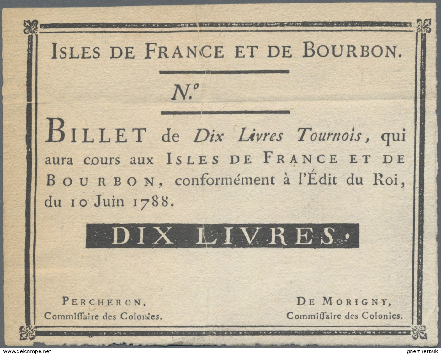 Isle De France Et De Bourbon: Comissaire Des Colonies, Series 1788, Very Nice Se - Assignats & Mandats Territoriaux