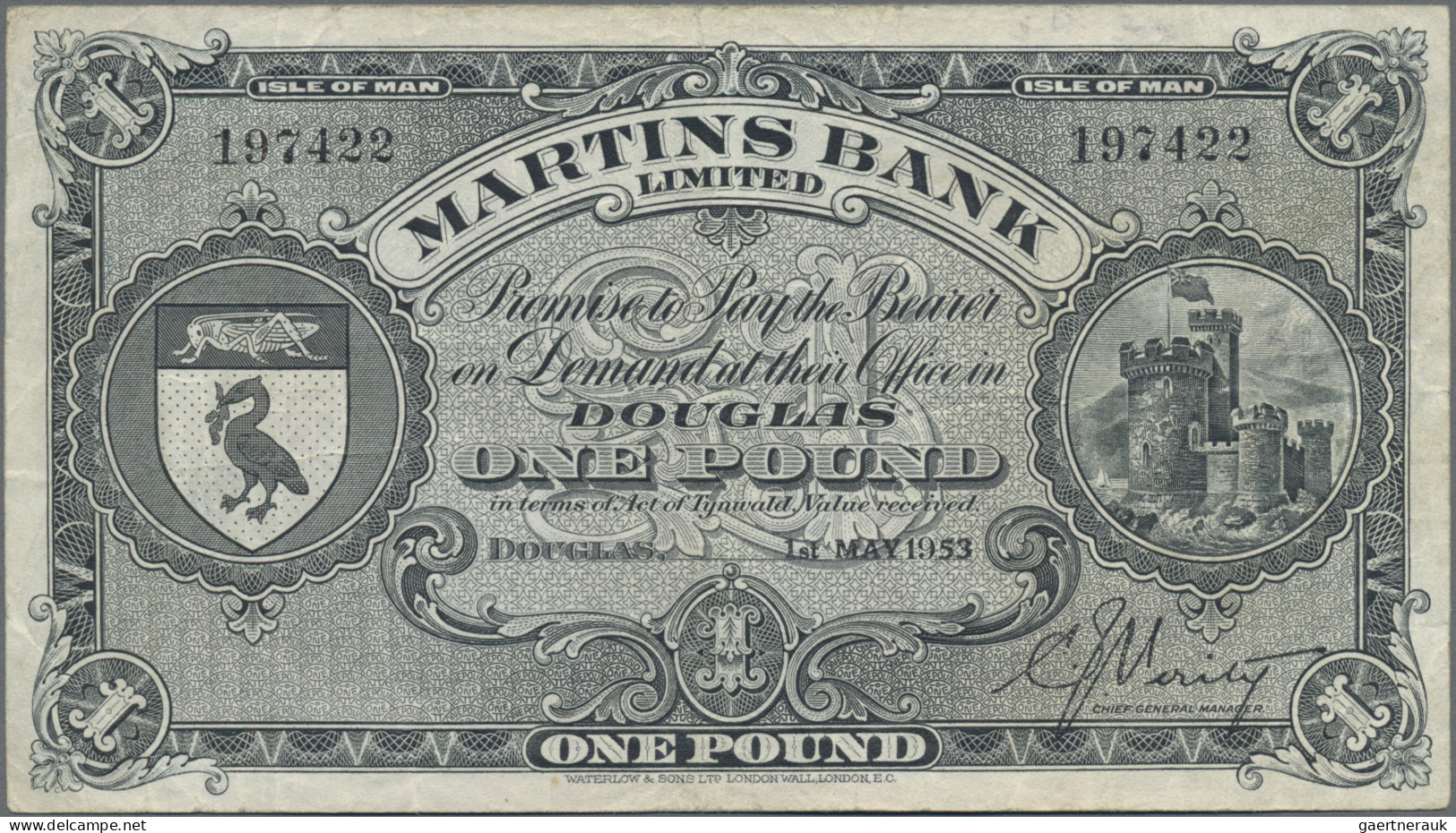 Isle Of Man: Martins Bank Limited, 1 Pound 1st May 1953, P.19b, Slightly Toned P - Altri & Non Classificati