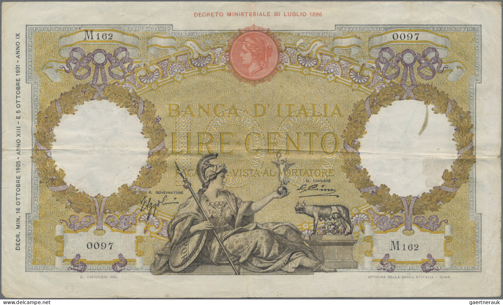 Italy: Set Of 3 Notes 100 Lire 1935/35/36 P. 55, All Used With Folds, Border Tea - Andere & Zonder Classificatie