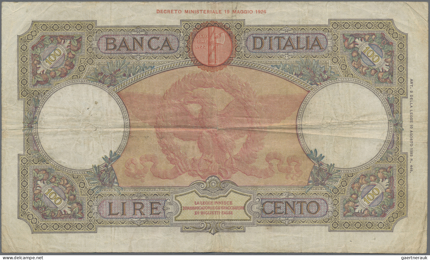 Italy: Set Of 3 Notes 100 Lire 1935/35/36 P. 55, All Used With Folds, Border Tea - Otros & Sin Clasificación
