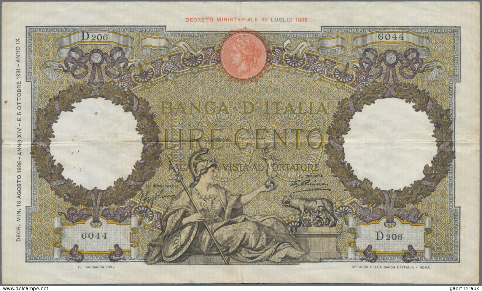 Italy: Set Of 3 Notes 100 Lire 1935/35/36 P. 55, All Used With Folds, Border Tea - Sonstige & Ohne Zuordnung