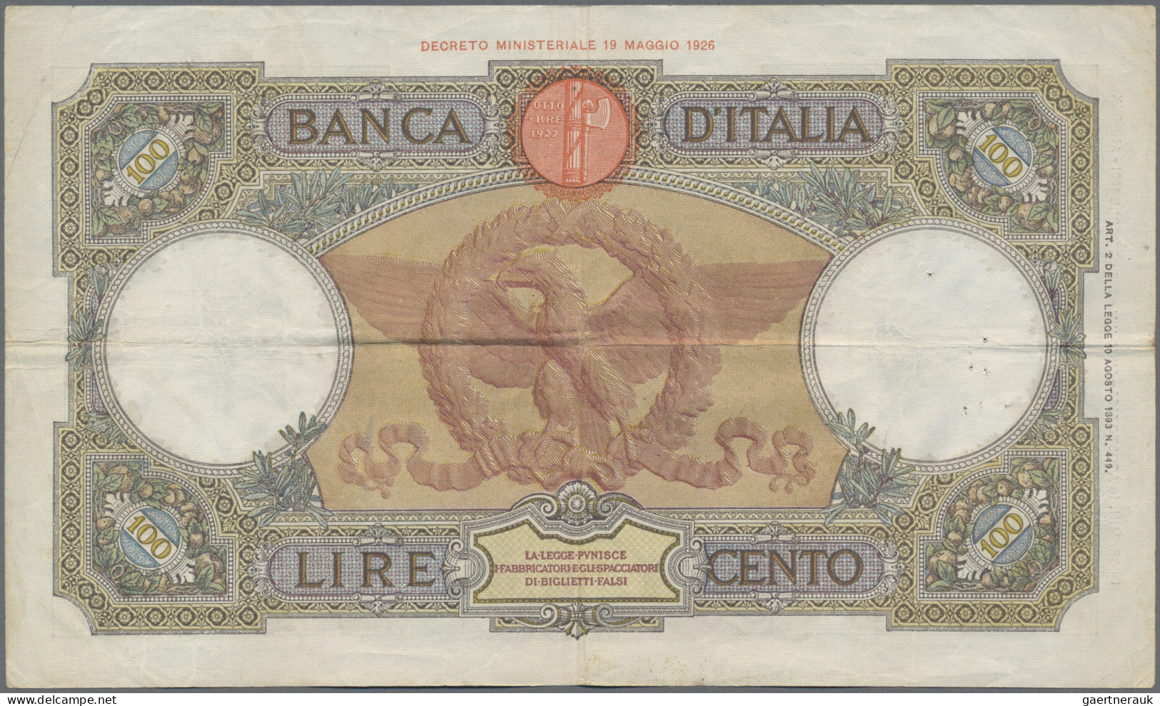 Italy: Set Of 3 Notes 100 Lire 1935/35/36 P. 55, All Used With Folds, Border Tea - Otros & Sin Clasificación