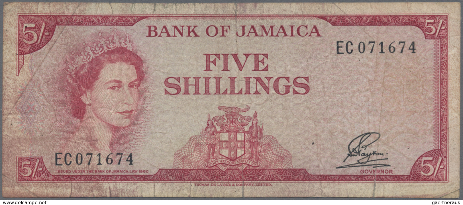 Jamaica: Bank Of Jamaica, Set With 3 Banknotes 5 Shillings, Series ND(1961), P.4 - Giamaica