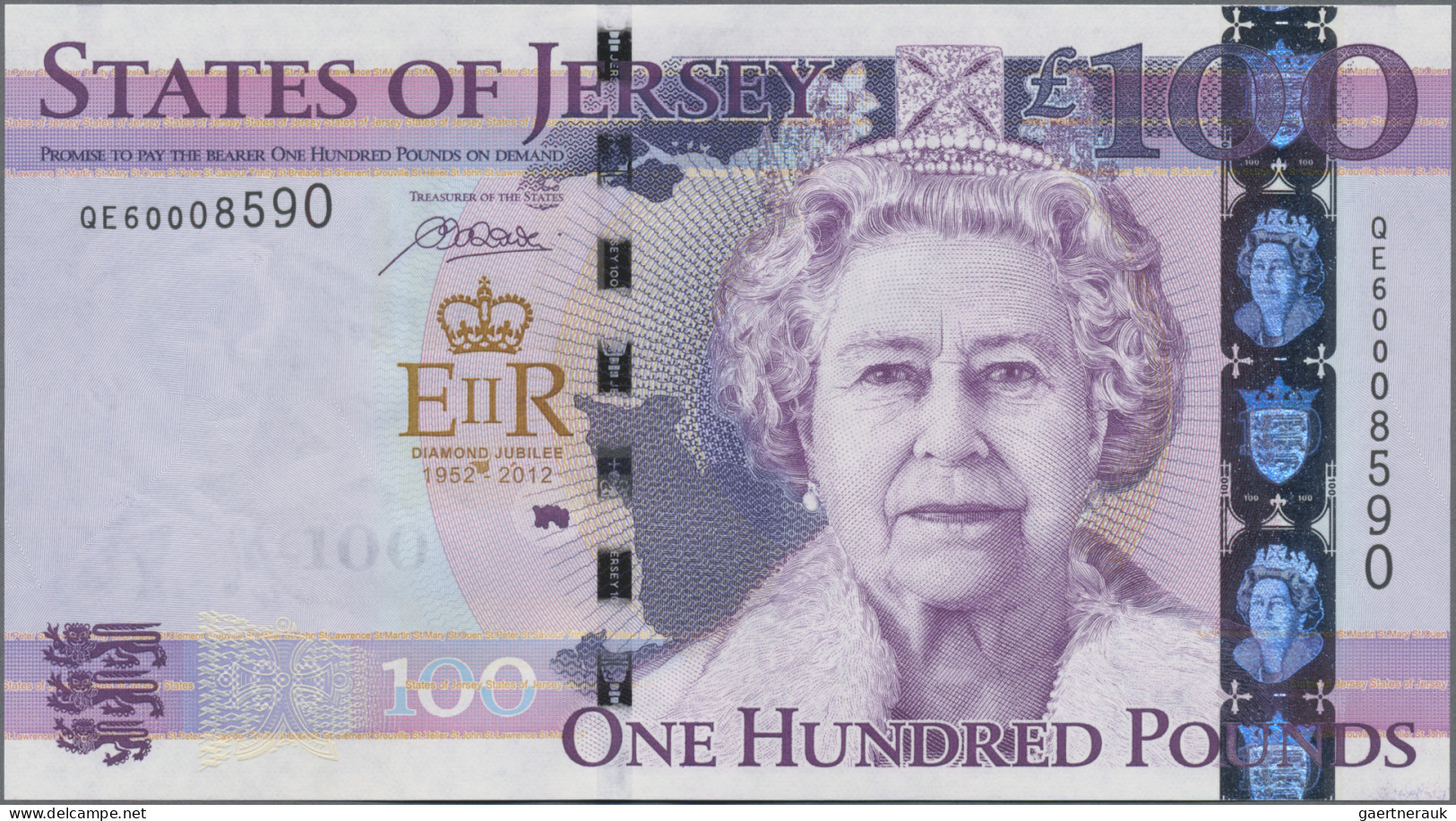 Jersey: The States Of Jersey, 100 Pounds 2012, Commemorating Queen Elizabeth II' - Other & Unclassified