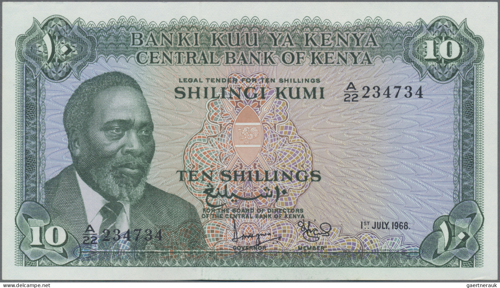 Kenya: Central Bank Of Kenya, Pair With 5 Shillings 1967 (P.1b, UNC) And 10 Shil - Kenia