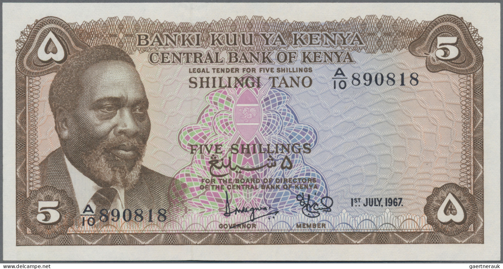 Kenya: Central Bank Of Kenya, Pair With 5 Shillings 1967 (P.1b, UNC) And 10 Shil - Kenia