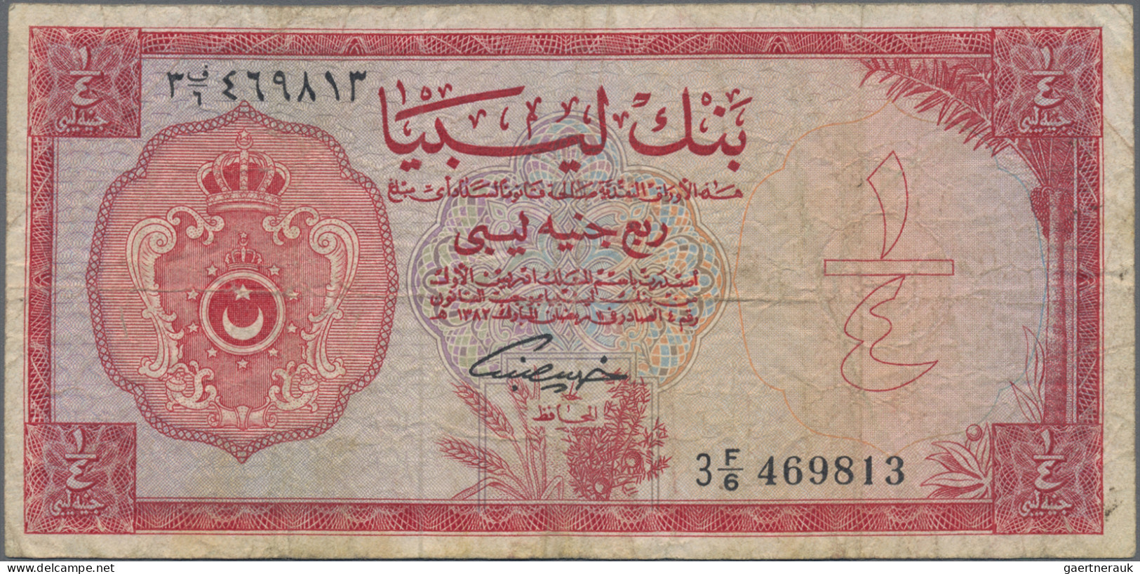 Libya: Bank Of Libya, Very Nice Set With 4 Banknotes, 1959-1963 Series, With ¼ A - Libia