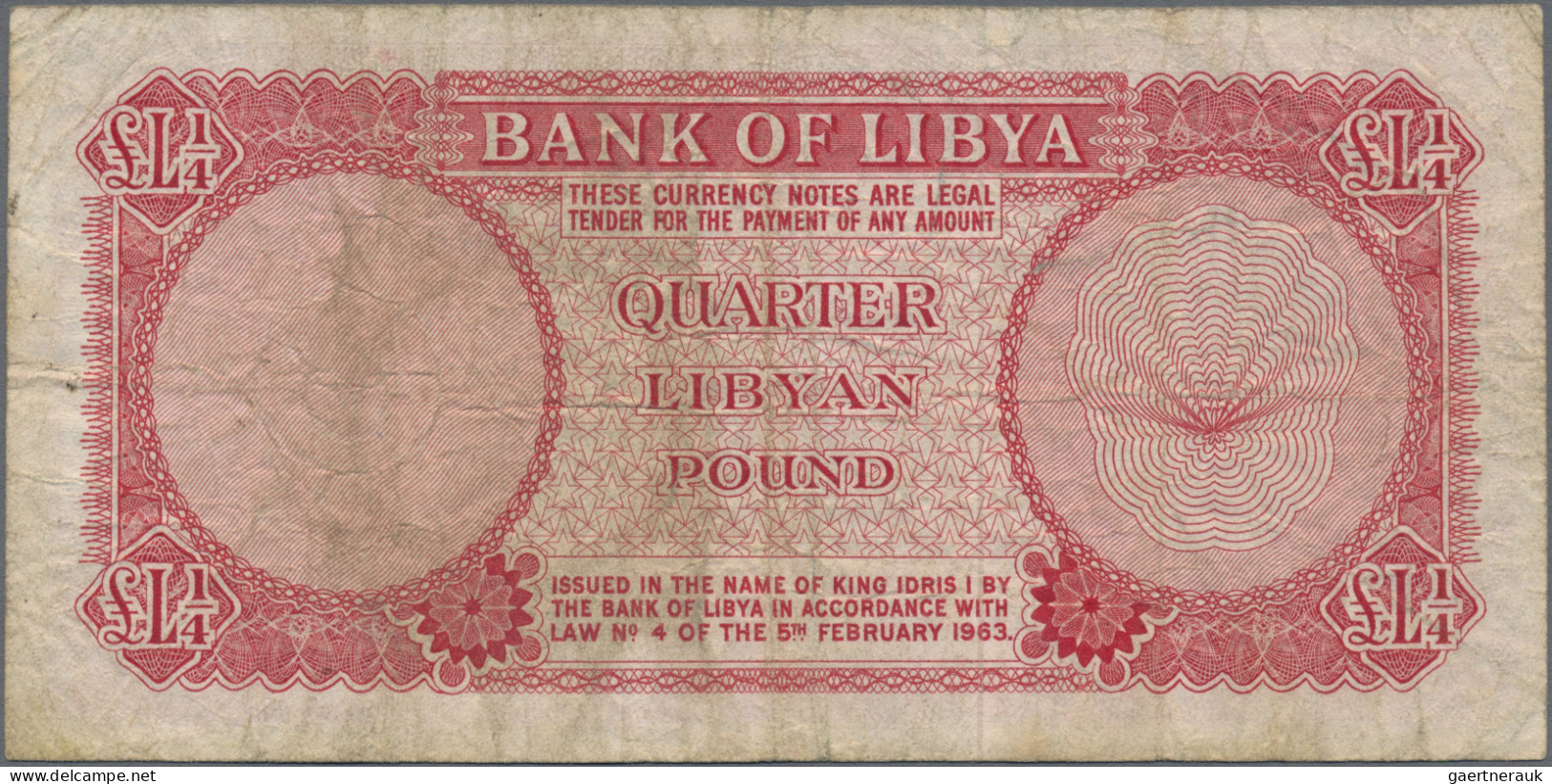 Libya: Bank Of Libya, Very Nice Set With 4 Banknotes, 1959-1963 Series, With ¼ A - Libia