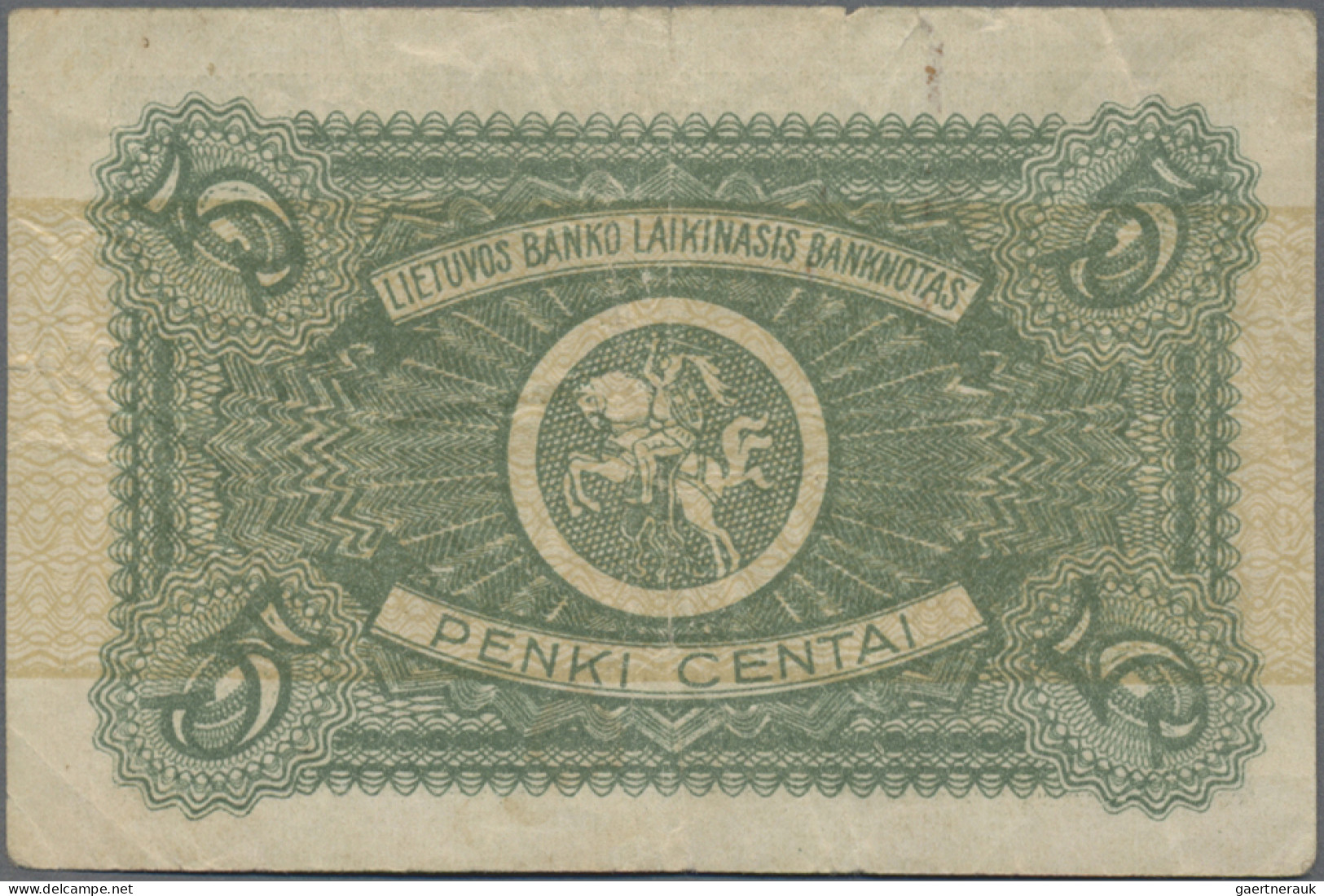 Lithuania: Very Nice Set With 5 Banknotes, Series 1922, Comprising 1 Centas (P.1 - Lithuania