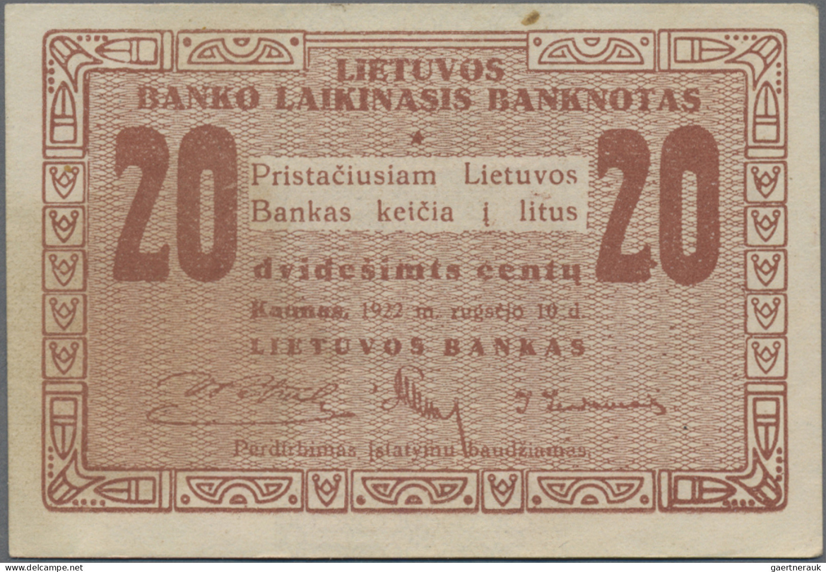 Lithuania: Very Nice Set With 5 Banknotes, Series 1922, Comprising 1 Centas (P.1 - Litauen