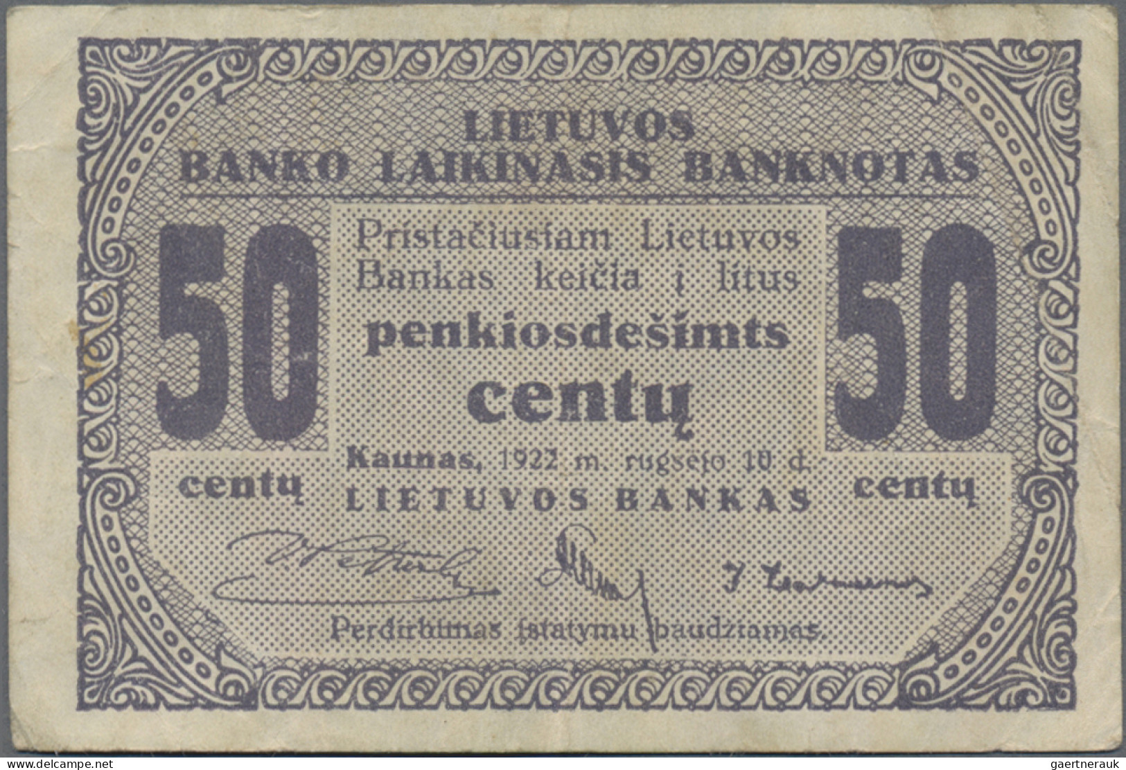 Lithuania: Very nice set with 5 banknotes, series 1922, comprising 1 Centas (P.1