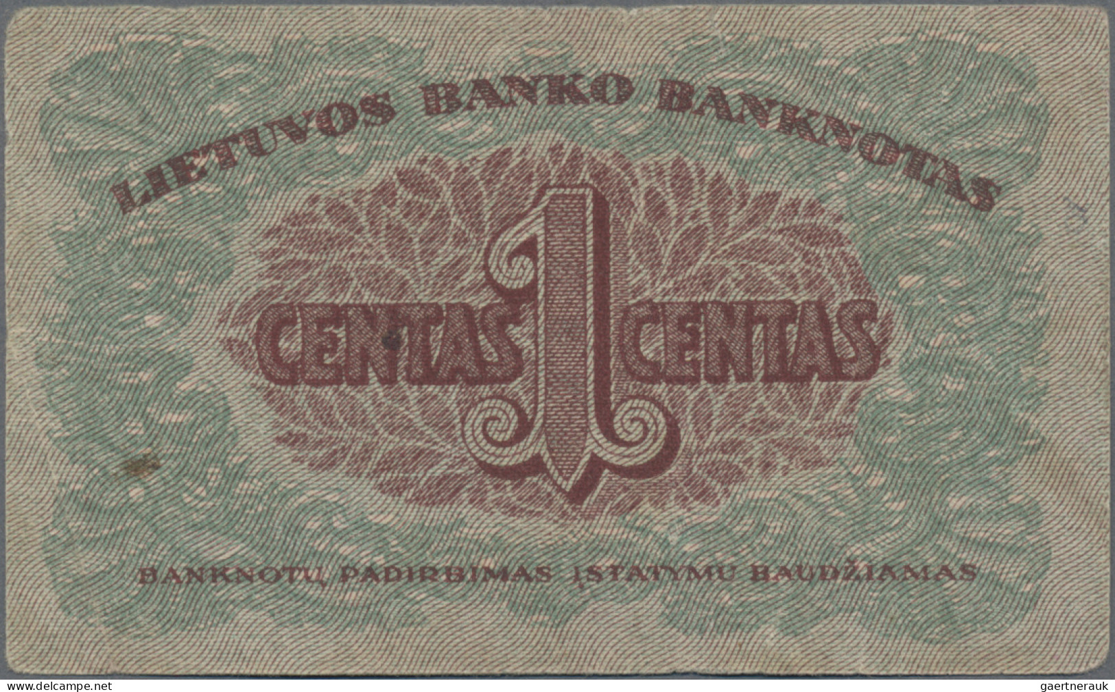 Lithuania: Lietuvos Bankas, Set With 4 Banknotes, Series 1922, With 1 Centas (P. - Lithuania