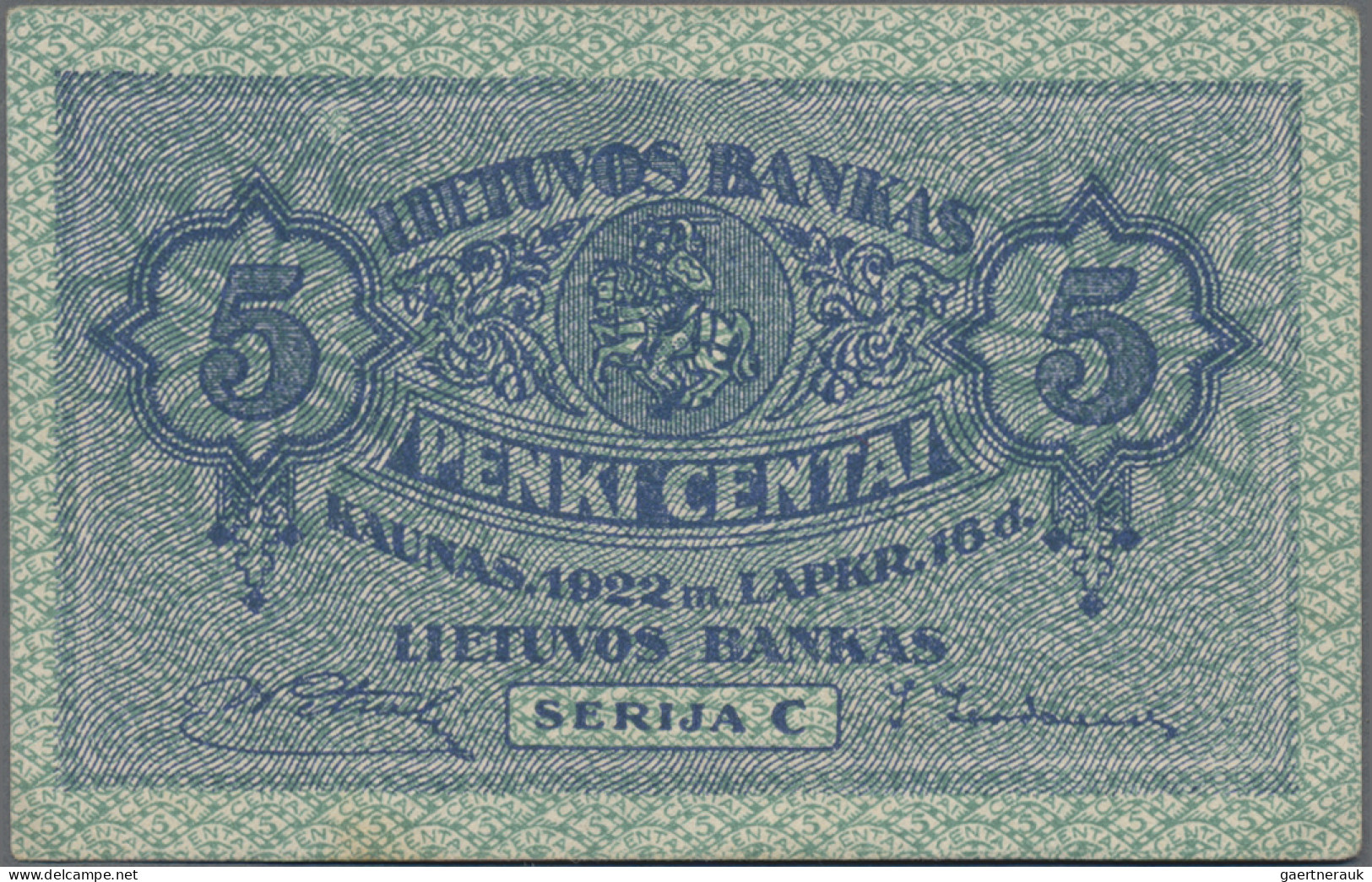 Lithuania: Lietuvos Bankas, Set With 4 Banknotes, Series 1922, With 1 Centas (P. - Lithuania