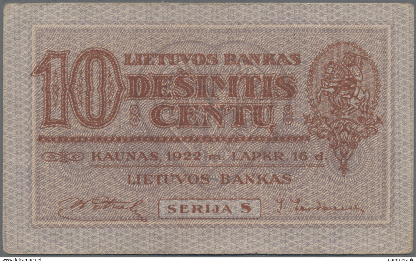 Lithuania: Lietuvos Bankas, Set With 4 Banknotes, Series 1922, With 1 Centas (P. - Litouwen