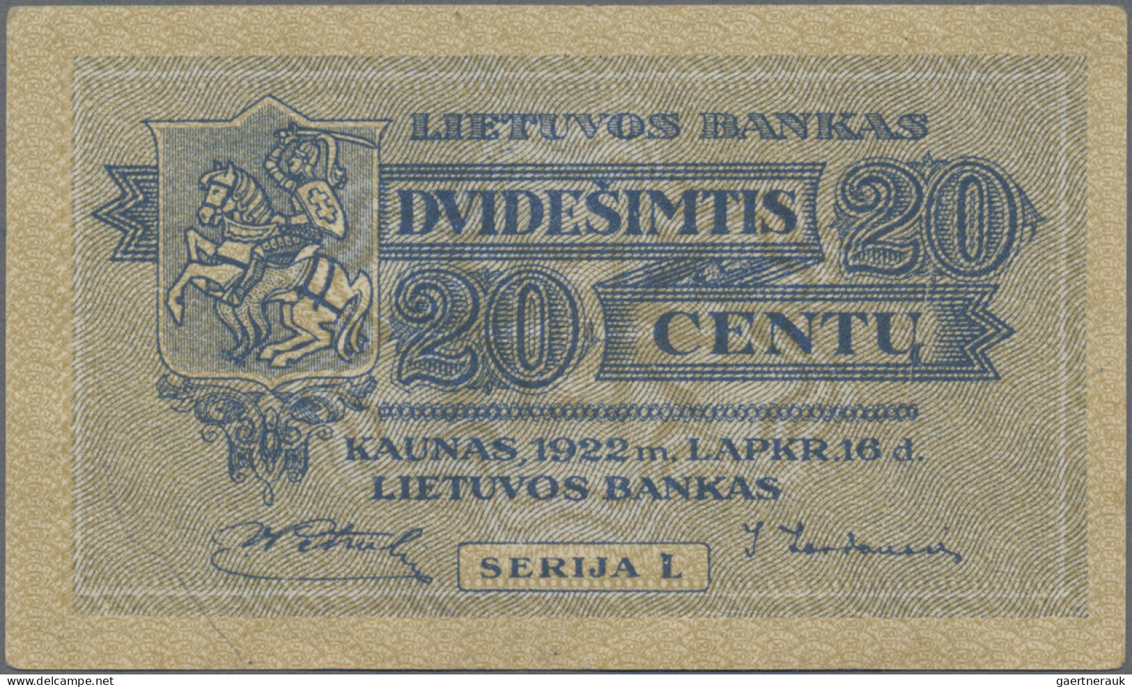 Lithuania: Lietuvos Bankas, set with 4 banknotes, series 1922, with 1 Centas (P.