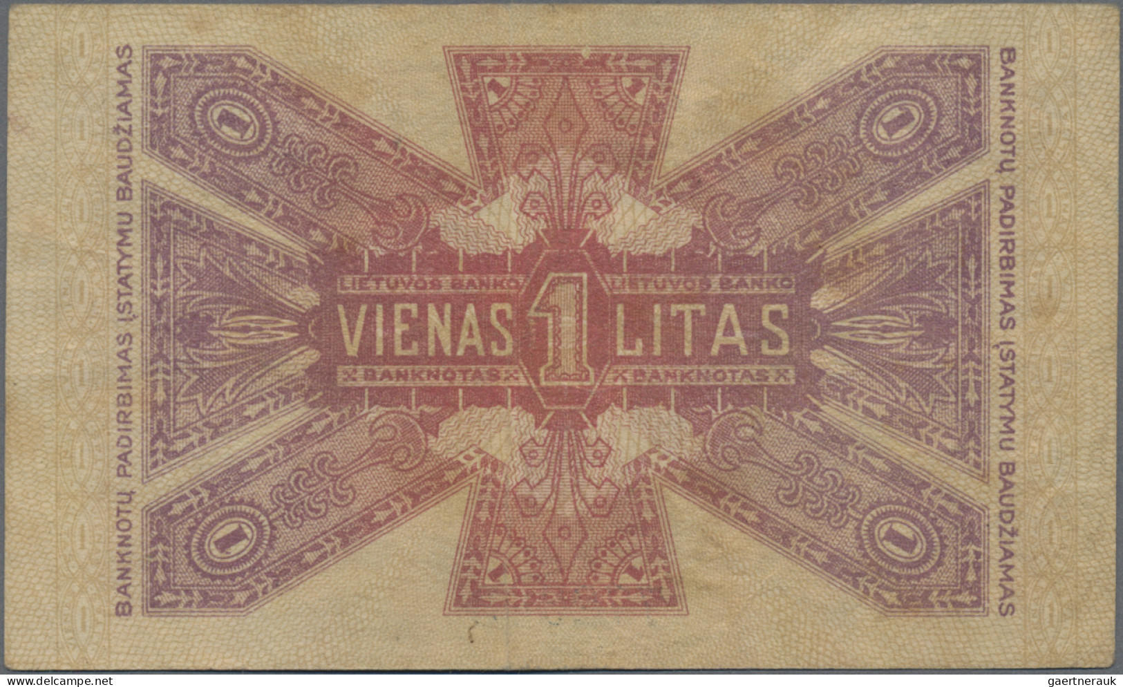 Lithuania: Lietuvos Bankas, Series 1924, With 1 Litas (P.13, VF/VF+, Small Stain - Lithuania