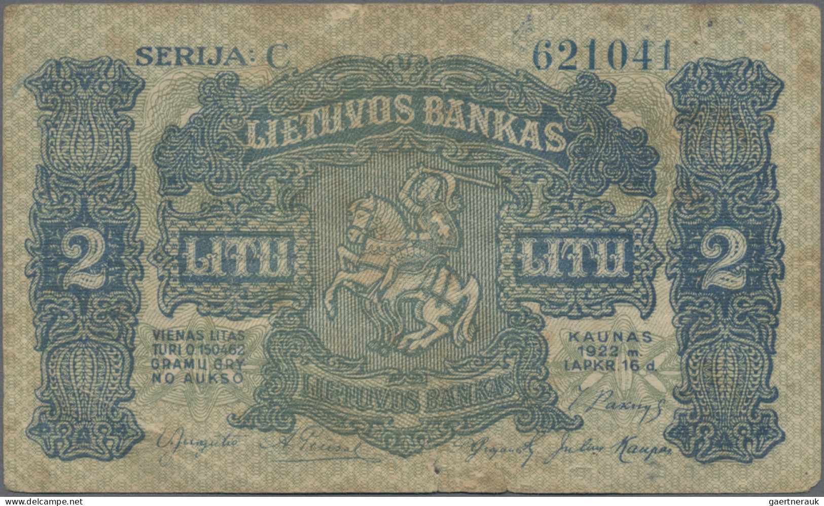 Lithuania: Lietuvos Bankas, Series 1924, With 1 Litas (P.13, VF/VF+, Small Stain - Lithuania