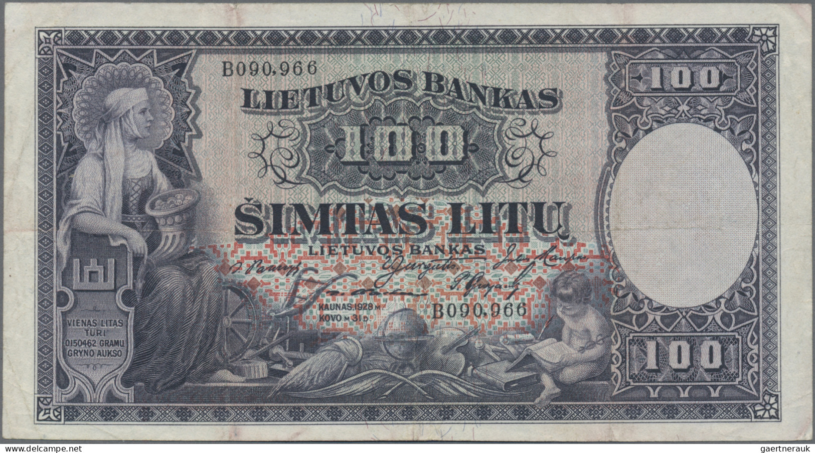 Lithuania: Lietuvos Bankas, Series 1927/28, Set With 10 Litu (P.23, VF/VF+, Rust - Litauen