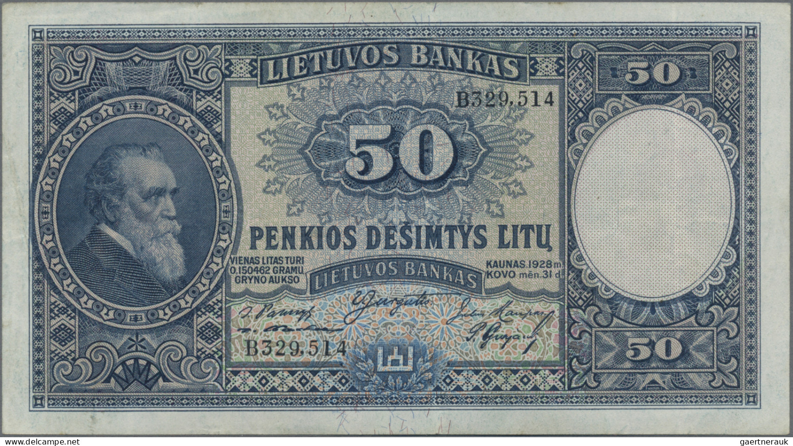 Lithuania: Lietuvos Bankas, Series 1927/28, Set With 10 Litu (P.23, VF/VF+, Rust - Lithuania