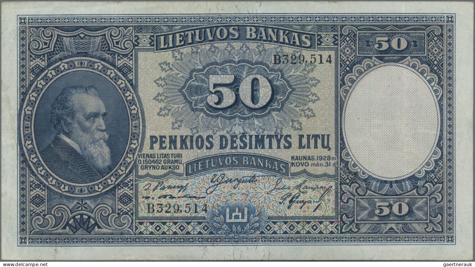 Lithuania: Lietuvos Bankas, Series 1927/28, Set With 10 Litu (P.23, VF/VF+, Rust - Litauen