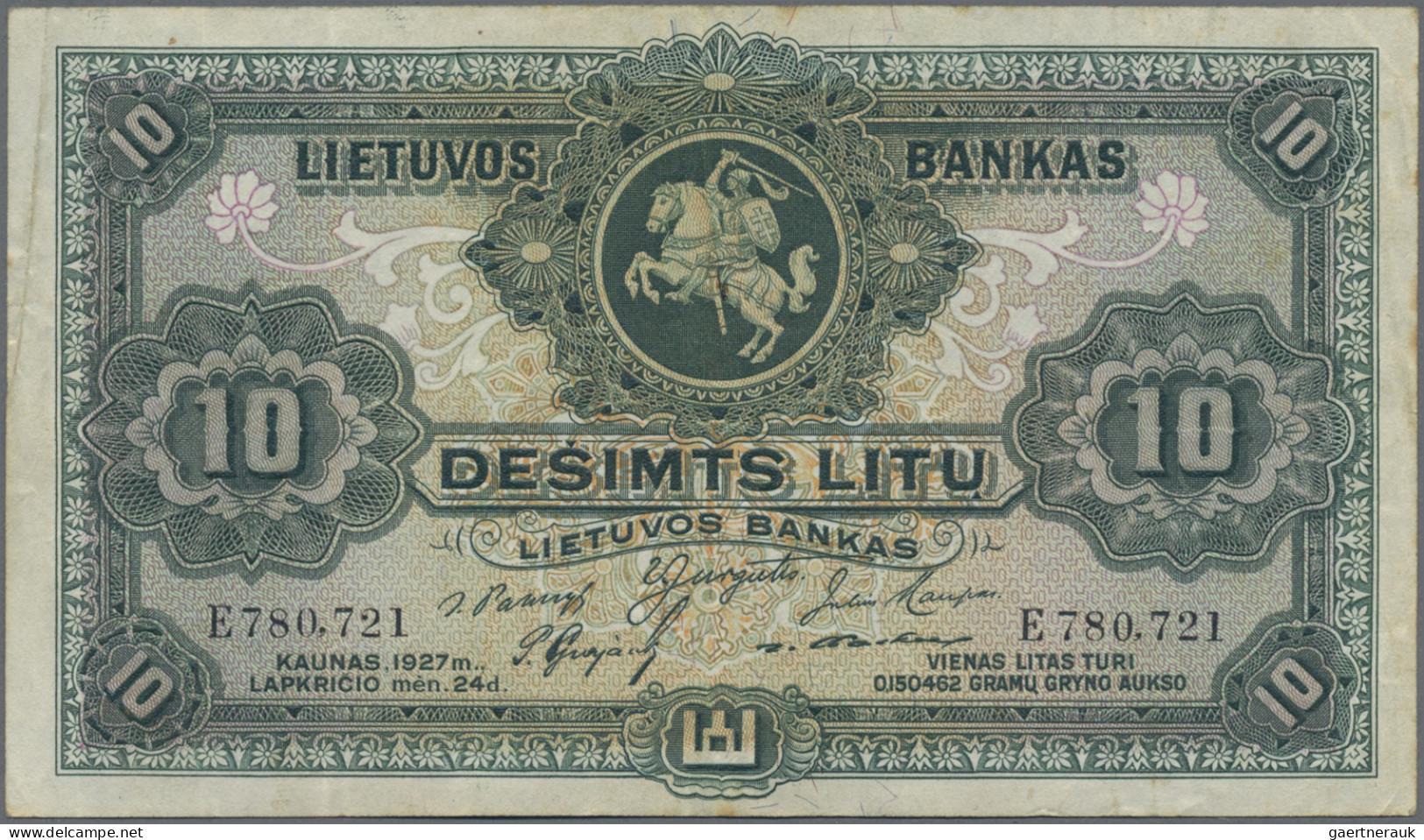 Lithuania: Lietuvos Bankas, Series 1927/28, Set With 10 Litu (P.23, VF/VF+, Rust - Lituania