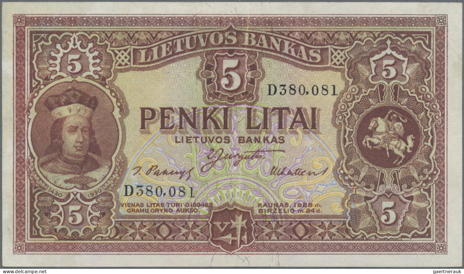 Lithuania: Lietuvos Bankas, Pair With 5 Litai 1928 (P.26, XF/XF+) And 20 Litu 19 - Litouwen