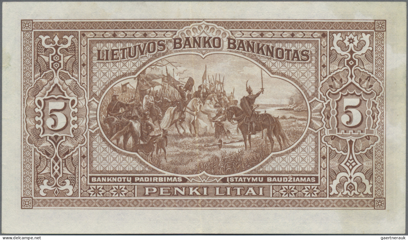 Lithuania: Lietuvos Bankas, Pair With 5 Litai 1928 (P.26, XF/XF+) And 20 Litu 19 - Lituania