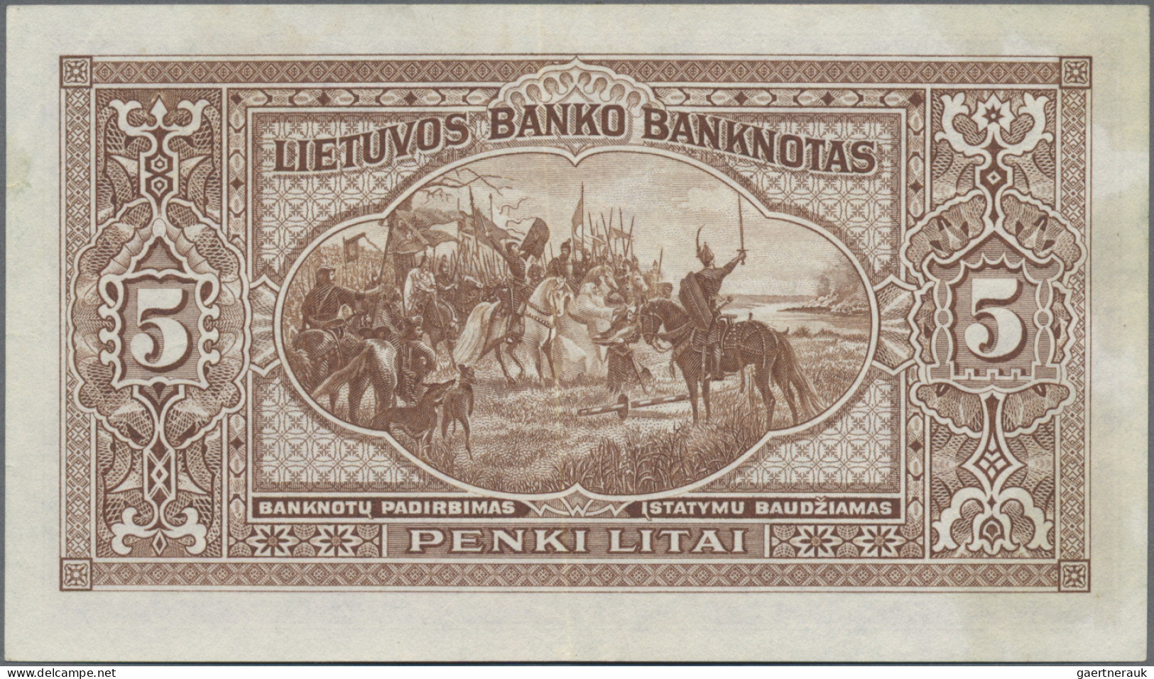 Lithuania: Lietuvos Bankas, Pair With 5 Litai 1928 (P.26, XF/XF+) And 20 Litu 19 - Litouwen