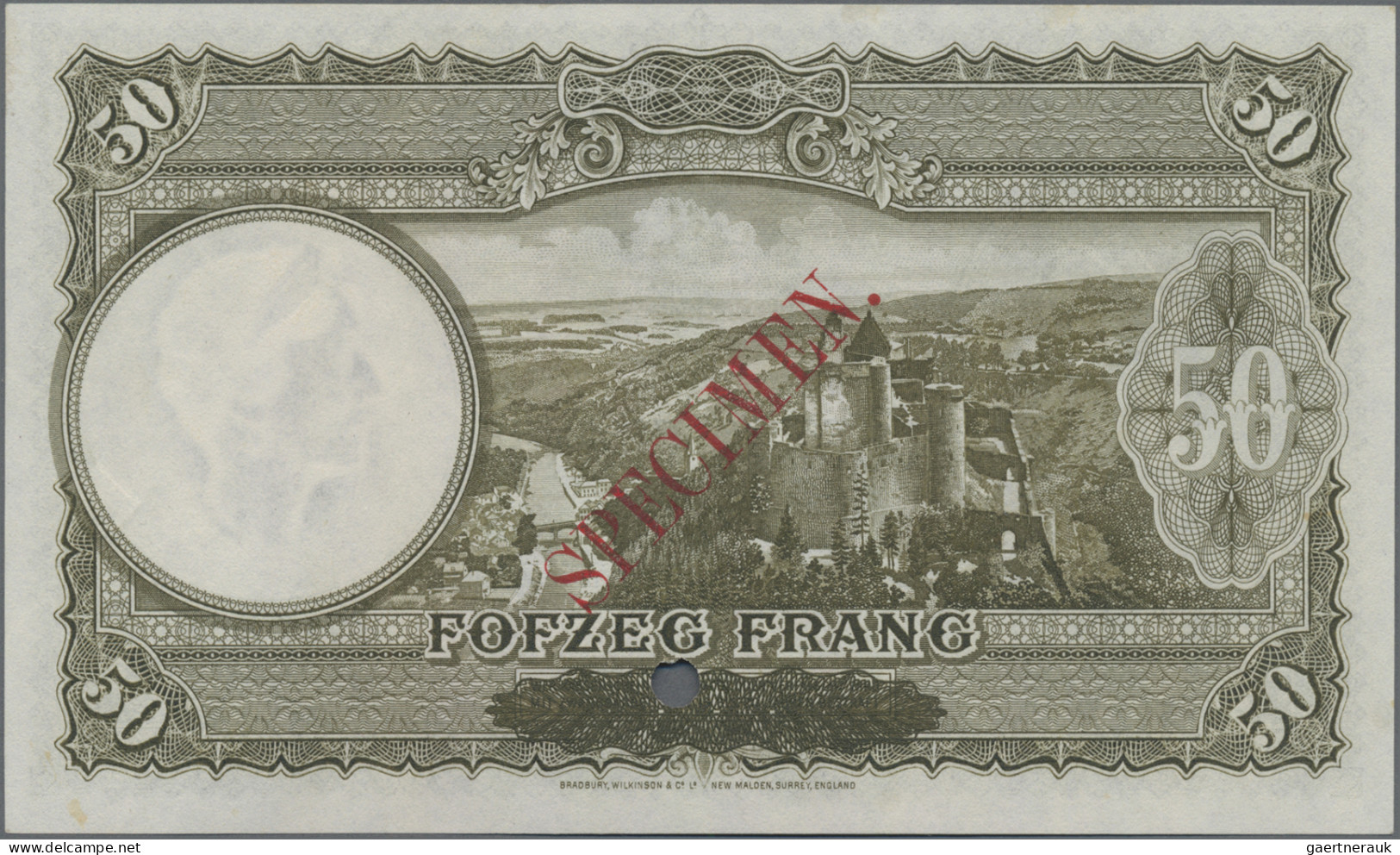 Luxembourg: Grand-Duché De Luxembourg, 50 Francs ND(1944) SPECIMEN, P.45s Withou - Luxembourg
