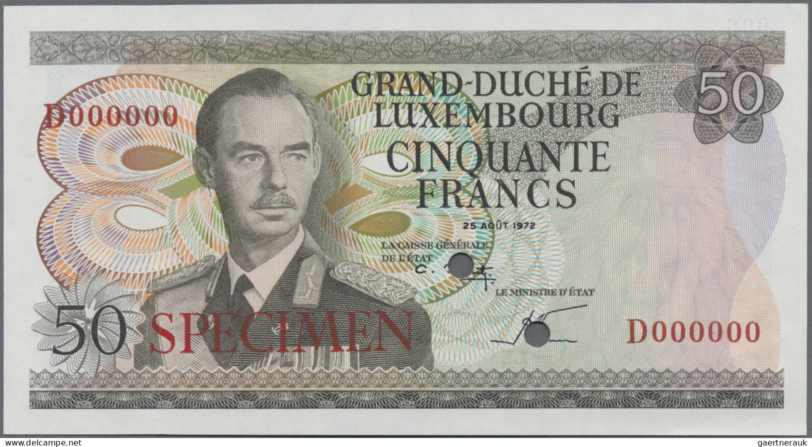 Luxembourg: Grand-Duché De Luxembourg, 50 Francs 1972 SPECIMEN, Signature Title - Luxembourg