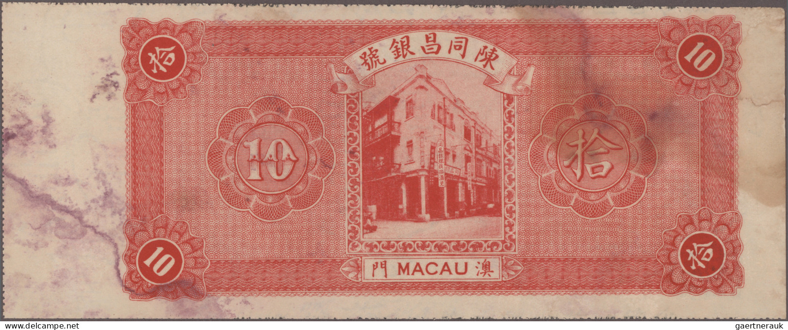 Macao: Chan Tung Cheng Bank, 10 Dollars 1934, Issued Note With Handwritten Seria - Macao